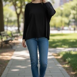 Eileen Fisher Classic Long Sleeve Tee Black XL